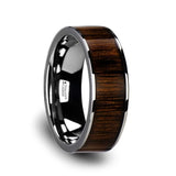 BOKKEN Flat Tungsten Wedding Band with Black Walnut Wood Inlay & Polished Edges