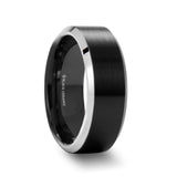 ARDEN Beveled Edged Tungsten Ring with Brushed Finish Black Ceramic Center