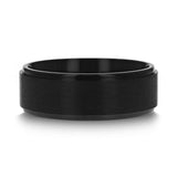 BABYLON Flat Black Titanium Ring with Brushed Raised Center & Polished Edges - 8mm - 8 mm