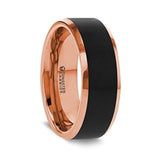 HAYDEN Rose Gold Plated Tungsten Polished Beveled Ring with Brushed Black Center