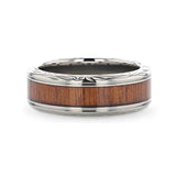 OHANA Koa Wood Inlaid Titanium Men’s Wedding Ring with Intricate Edges