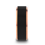 HAYDEN Rose Gold Plated Tungsten Polished Beveled Ring with Brushed Black Center