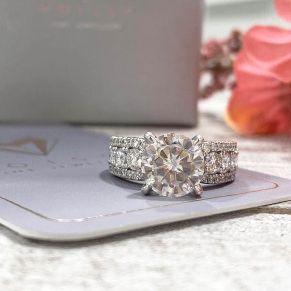 Alexis ~ 18Kw ~ 9Mm Round Moissanite Diamond Halo And Band - Ring