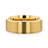 AURELIANO Yellow Gold Plating Titanium Men's Wedding Band With Flat Brushed Finish Center And Rounded Polished Edges