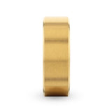 AURELIANO Yellow Gold Plating Titanium Men's Wedding Band With Flat Brushed Finish Center And Rounded Polished Edges