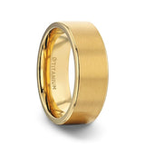 AURELIANO Yellow Gold Plating Titanium Men's Wedding Band With Flat Brushed Finish Center And Rounded Polished Edges