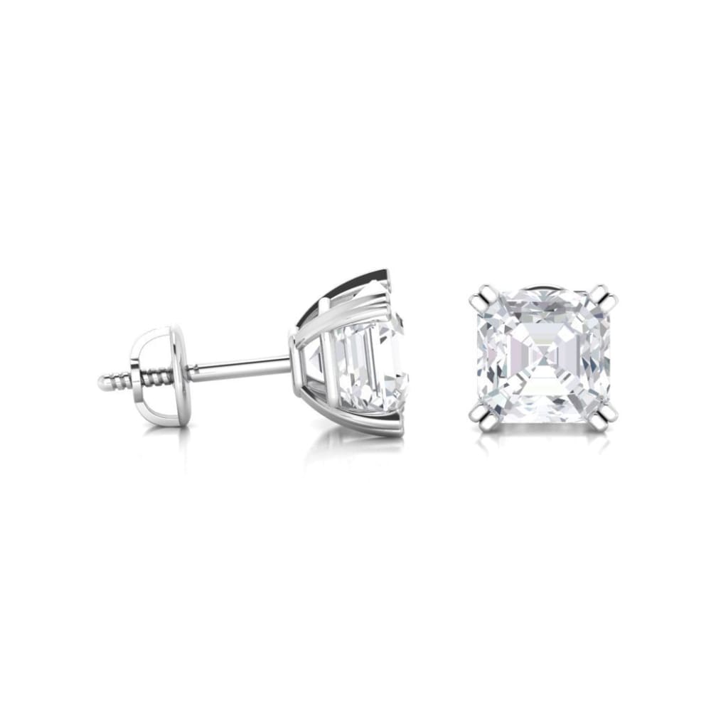 Earrings ~ 3.80Ct Asscher Split Claw White Gold Earrings - Earrings