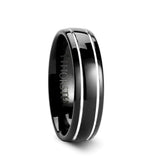 ECLIPSE Domed Black Tungsten Ring with Polished Grooves