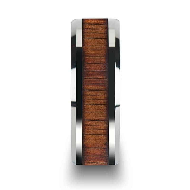 Kona Koa Wood Inlay Tungsten Carbide Ring With Bevels - Mens Rings
