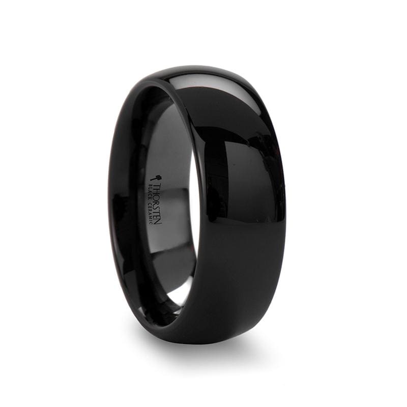 Landon Domed Polish Finished Black Ceramic Ring - Mens Rings