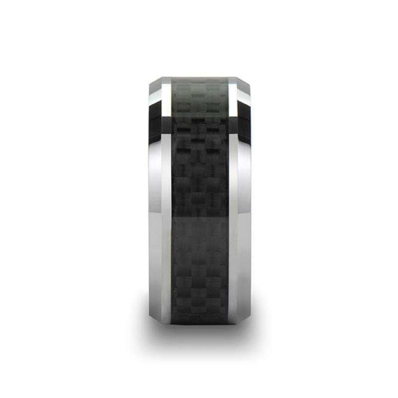 Maximus Tungsten Carbide Wedding Ring With Black Carbon Fiber Inlay - Mens Rings