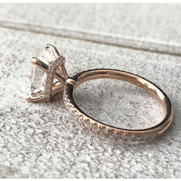 Michelle ~ 18Kr 9X7Mm Radiant C&c F1 Moissanite Diamond Halo And Band - Ring