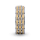 MONTROSE Wavy Gold And Gunmetal Texture Pattern Inlaid Titanium Men's Wedding Band With Flat Polished Profile