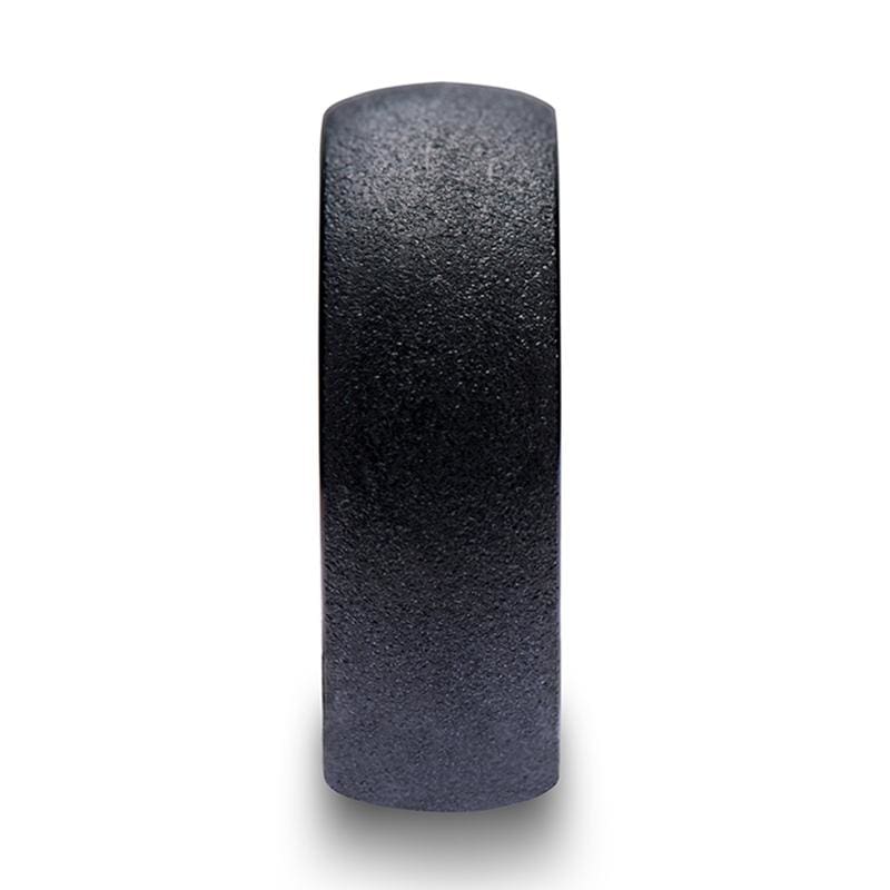 Obsidian Domed Black Tungsten Carbide Ring With Sandblasted Crystalline Finish - Mens Rings