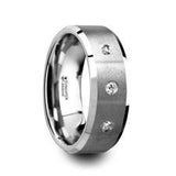 SAMUEL Satin Finish Tungsten Carbide Wedding Ring with 3 White Diamond Setting and Beveled Edges