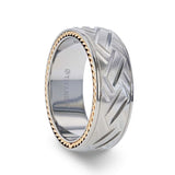 SATURN Woven Pattern Domed Titanium Men's Wedding Ring With Yellow Gold Braided Edges