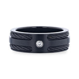 NOIR Double Black Rope Inlaid Brushed Matte Black Titanium Men's Wedding Band