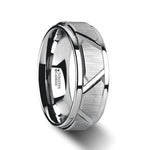 Vestige Tungsten Ring With Triangle Angle Grooves And Raised Center - Mens Rings