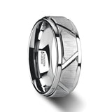 Vestige Tungsten Ring With Triangle Angle Grooves And Raised Center - Mens Rings