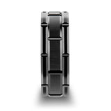 Windsor Beveled Black Tungsten Carbide Wedding Band With Brush Finished Center And Alternating Grooves - Mens Rings