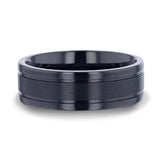 WOLVERINE Brushed Center Black Titanium Men's Wedding Band With Polished Dual Offset Grooves - 8mm