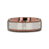 BEOWULF Raised Center Brushed Espresso Tungsten Carbide Wedding Band with Channel-Set Diamonds