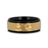 CREED Gold-Plated Raised Hammered Finish Black Tungsten Wedding Band