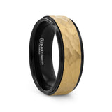CREED Gold-Plated Raised Hammered Finish Black Tungsten Wedding Band