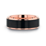 HAYDEN Rose Gold Plated Tungsten Polished Beveled Ring with Brushed Black Center