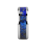 OSIAS Men’s Polished Tungsten Wedding Band with Blue Lapis Inlay & Beveled Edges