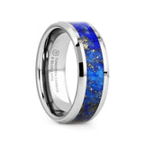 OSIAS Men’s Polished Tungsten Wedding Band with Blue Lapis Inlay & Beveled Edges