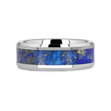 OSIAS Men’s Polished Tungsten Wedding Band with Blue Lapis Inlay & Beveled Edges