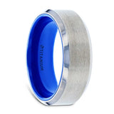 ARCTIC Flat Beveled Edges Titanium Ring with Brushed Center and Vibrant Blue Inside