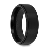 BABYLON Flat Black Titanium Ring with Brushed Raised Center & Polished Edges - 8mm - 8 mm