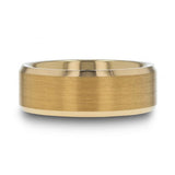 HONOR Gold Plated Tungsten Beveled Polished Edges Flat Ring with Brushed Center