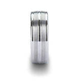 VANCOUVER White Tungsten Wedding Band with Triple Grooves