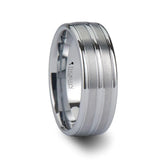 VANCOUVER White Tungsten Wedding Band with Triple Grooves