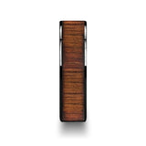 ATREUS Polished Black Ceramic Flat Wedding Band with Koa Wood Inlay
