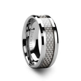 ULTIMUS Tungsten Carbide Ring with Beveled White Carbon Fiber Inlay
