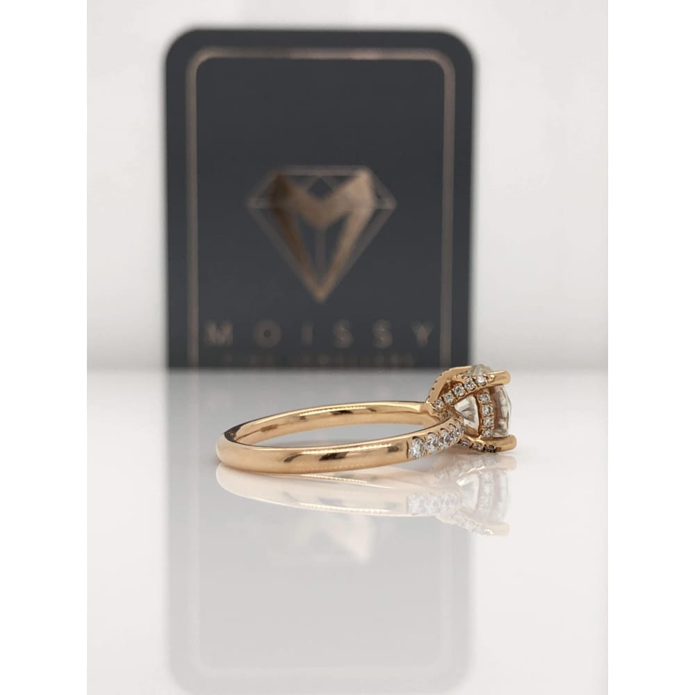 Aaliyah ~ 18Kr 7.5Mm Round Moissanite Diamond Hidden Halo And Band - Ring
