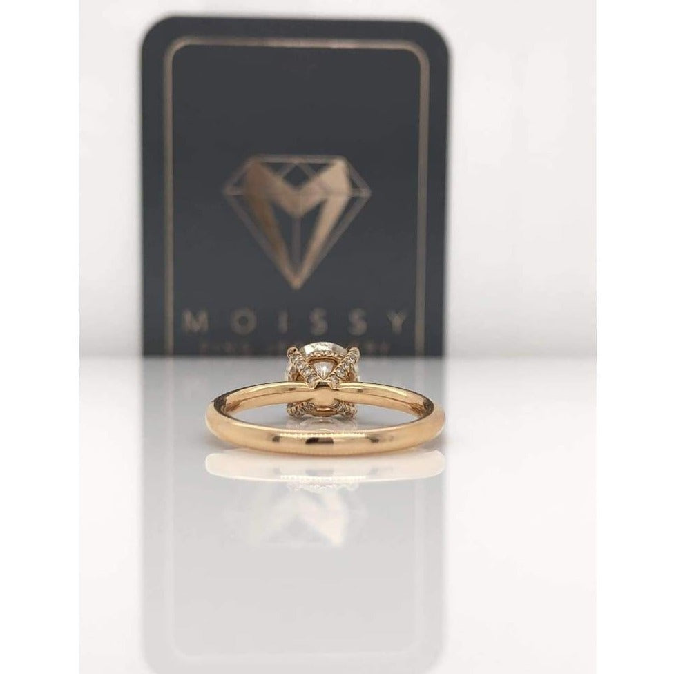 Aaliyah ~ 18Kr 7.5Mm Round Moissanite Diamond Hidden Halo And Band - Ring