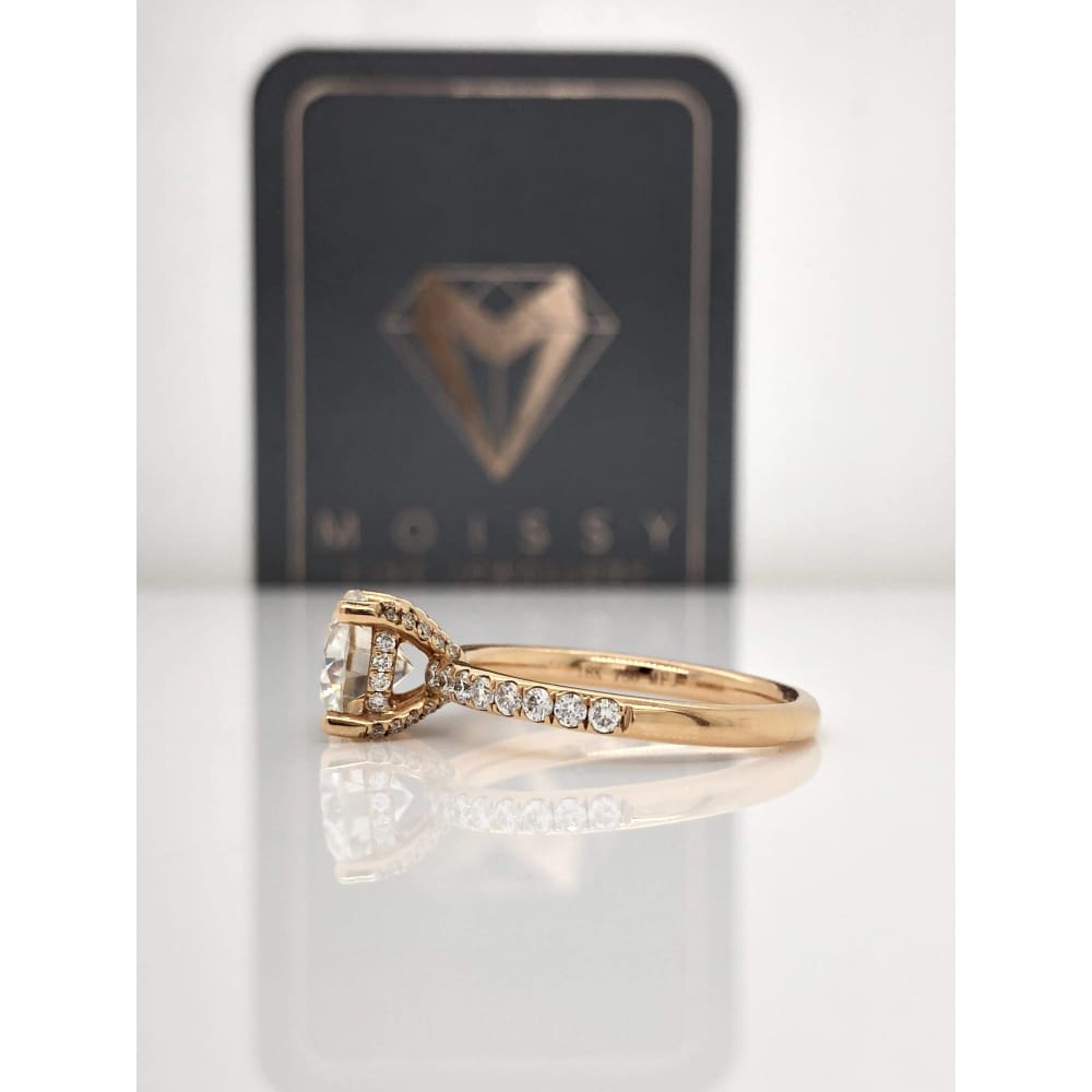 Aaliyah ~ 18Kr 7.5Mm Round Moissanite Diamond Hidden Halo And Band - Ring