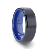 CASTOR Beveled Edges Black Titanium Ring with Brushed Center and Vibrant Blue Inside