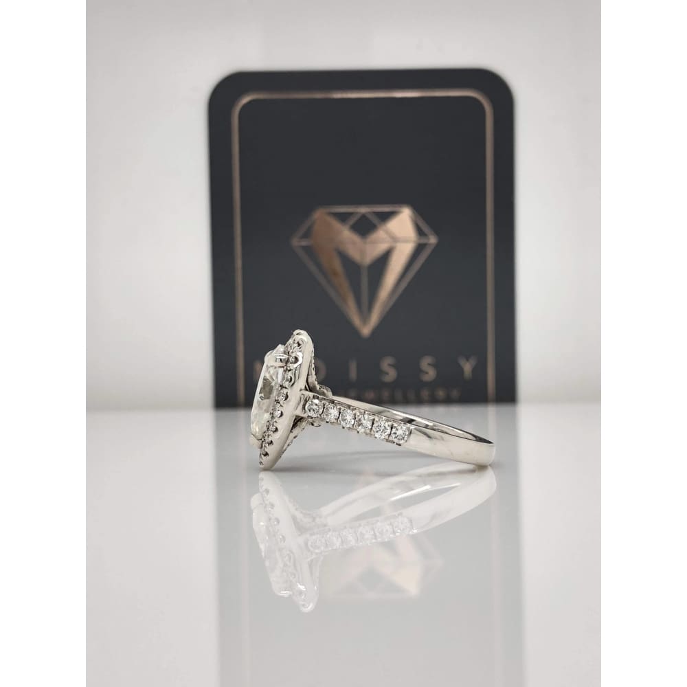 Collette ~ 14Kw 10X7Mm Pear Moissanite Diamond Double Halo And Band - Ring