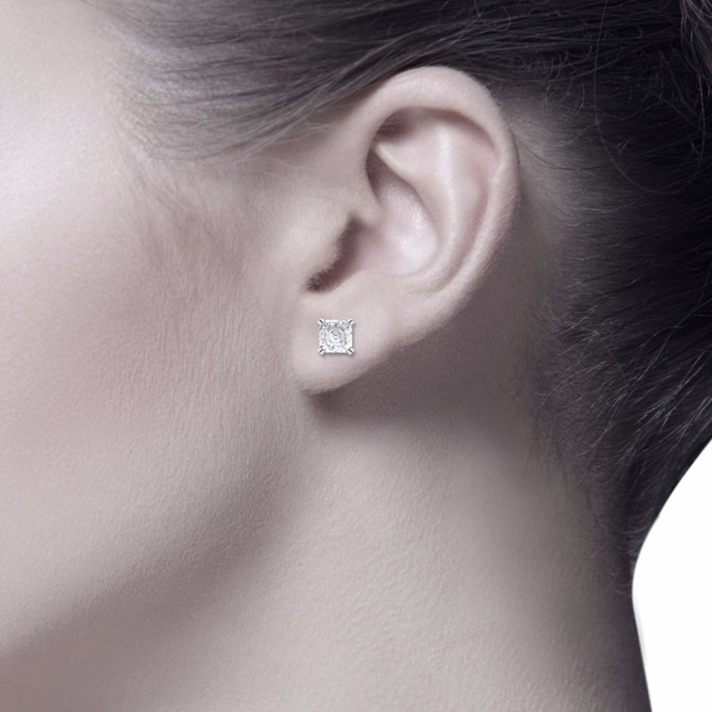 Earrings ~ 3.80Ct Asscher Split Claw White Gold Earrings - Earrings