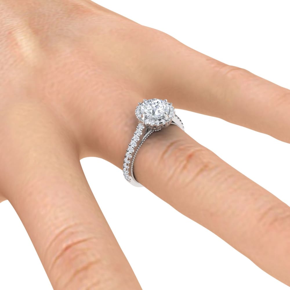 Eternal Collection ~ Gail ~ 7Mm C&c F1 Round Moissanite Diamond Halo And Band - Ring