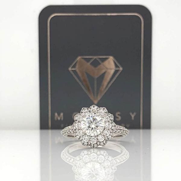 Eternal Collection - Halle ~ 18K 6.5Mm~ Round Moissanite Diamond Halo And Band - Ring