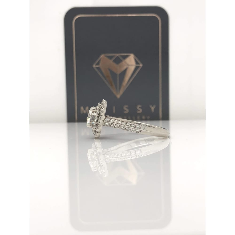 Eternal Collection - Halle ~ 18K 6.5Mm~ Round Moissanite Diamond Halo And Band - Ring
