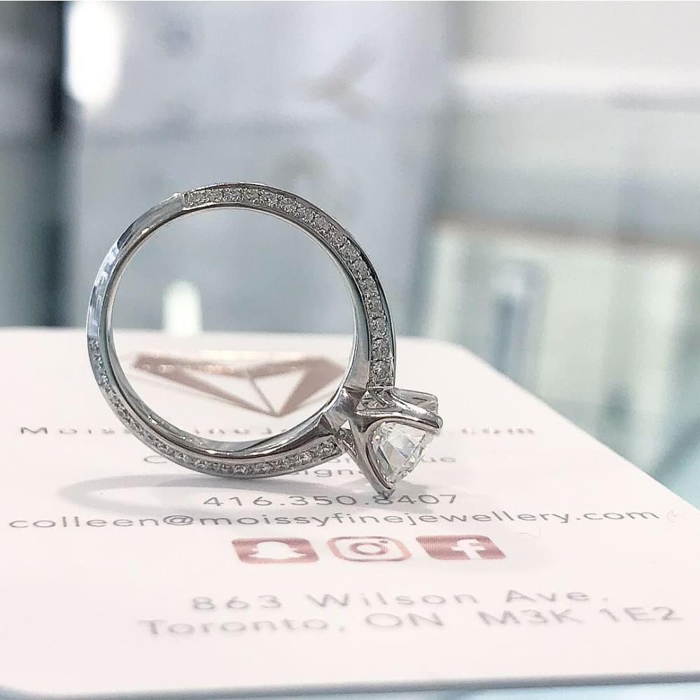 Eternal Collection ~Macy 14K 7.5Mm Round Moissanite Diamond Knife Edge Band - Ring
