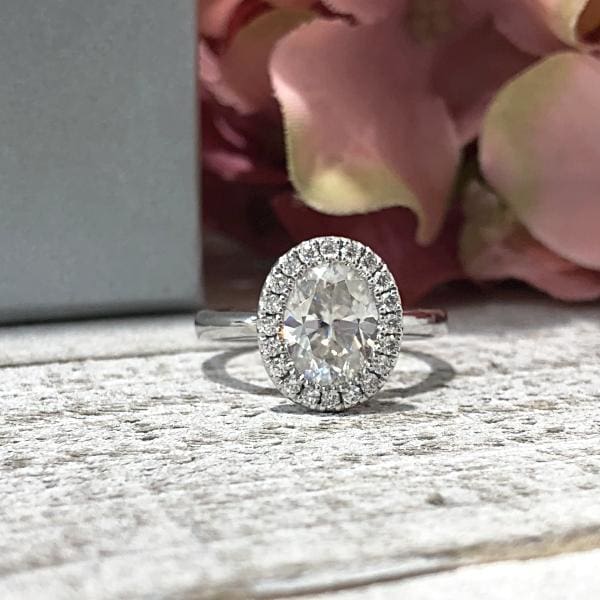 Gabrielle ~ 9X7Mm Prongless Oval Moissanite Diamond Halo And Band - Ring
